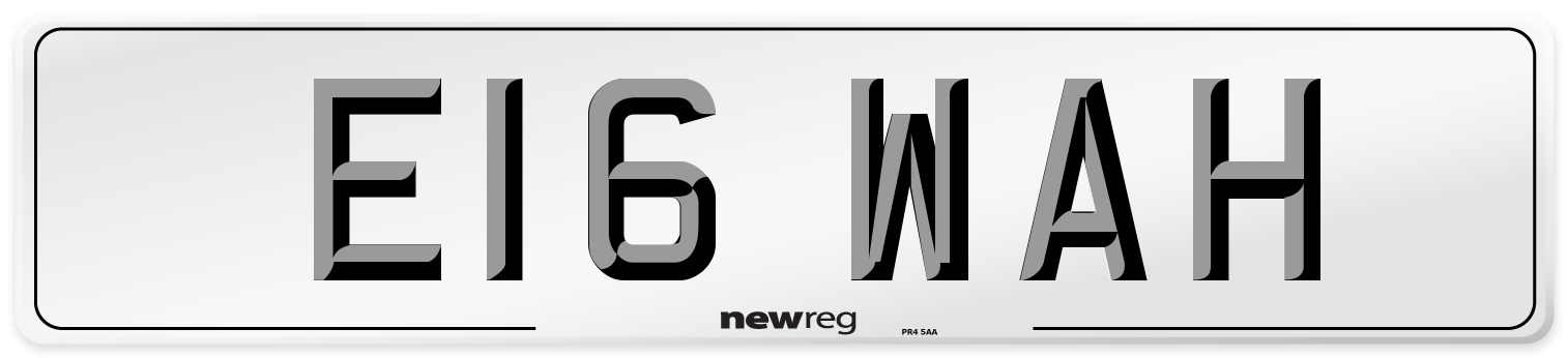 E16 WAH Number Plate from New Reg